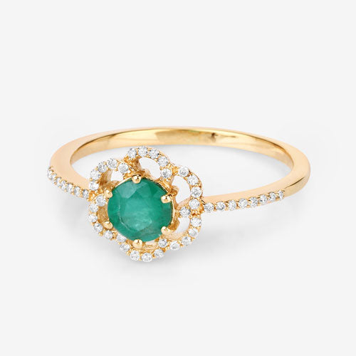 0.55 Carat Genuine Zambian Emerald and White Diamond 14K Yellow Gold Ring Bids.com