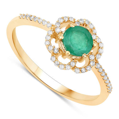 0.55 Carat Genuine Zambian Emerald and White Diamond 14K Yellow Gold Ring Bids.com