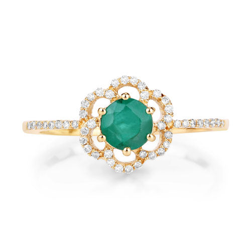 0.55 Carat Genuine Zambian Emerald and White Diamond 14K Yellow Gold Ring Bids.com