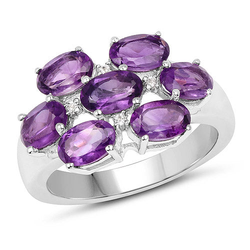 3.05 Carat Genuine  Amethyst and White Topaz .925 Sterling Silver Ring Bids.com