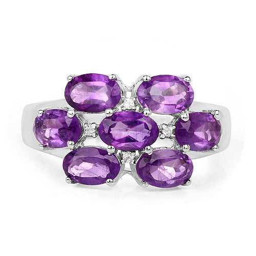 3.05 Carat Genuine  Amethyst and White Topaz .925 Sterling Silver Ring Bids.com