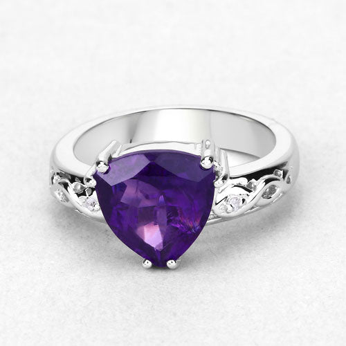 2.71 Carat Genuine Amethyst and White Topaz .925 Sterling Silver Ring Bids.com