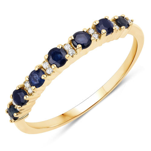 0.43 Carat Genuine Blue Sapphire and White Diamond 14K Yellow Gold Ring Bids.com