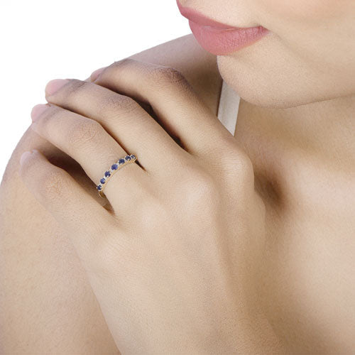 0.43 Carat Genuine Blue Sapphire and White Diamond 14K Yellow Gold Ring Bids.com