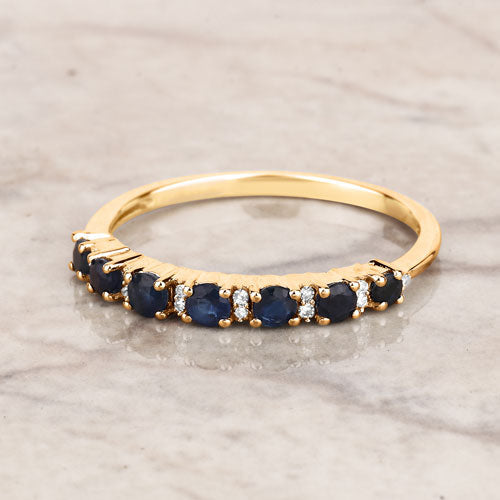 0.43 Carat Genuine Blue Sapphire and White Diamond 14K Yellow Gold Ring Bids.com