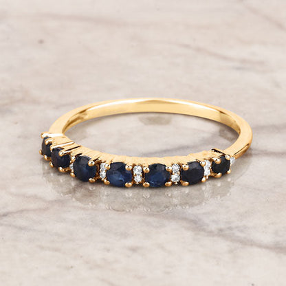 0.43 Carat Genuine Blue Sapphire and White Diamond 14K Yellow Gold Ring Bids.com
