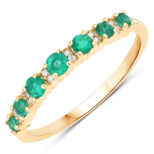 0.41 Carat Genuine Zambian Emerald and White Diamond 14K Yellow Gold Ring Bids.com