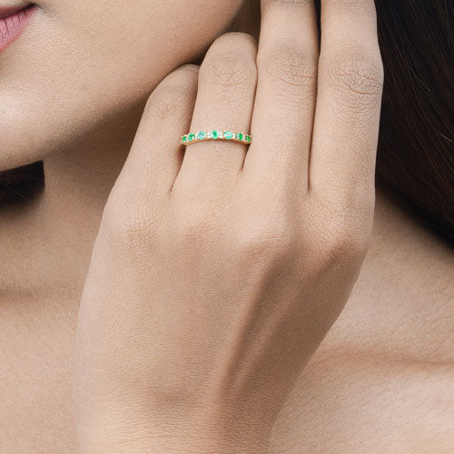 0.41 Carat Genuine Zambian Emerald and White Diamond 14K Yellow Gold Ring Bids.com
