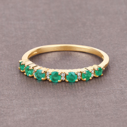 0.41 Carat Genuine Zambian Emerald and White Diamond 14K Yellow Gold Ring Bids.com