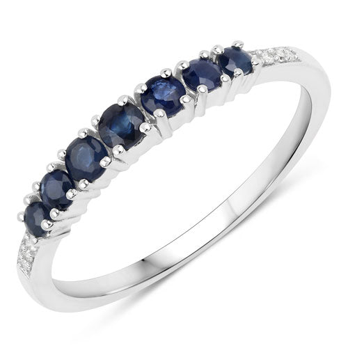 0.45 Carat Genuine Blue Sapphire and White Diamond 14K White Gold Ring Bids.com