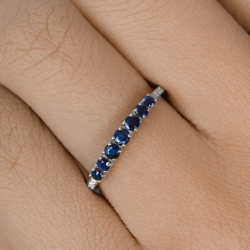 0.45 Carat Genuine Blue Sapphire and White Diamond 14K White Gold Ring Bids.com