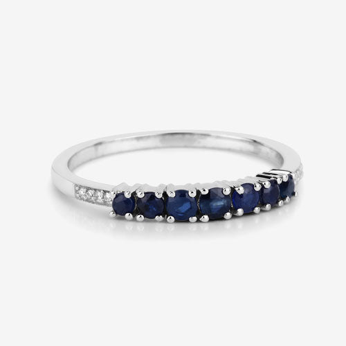 0.45 Carat Genuine Blue Sapphire and White Diamond 14K White Gold Ring Bids.com