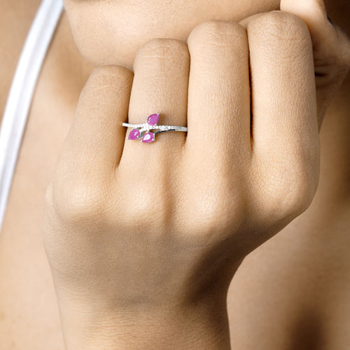 0.68 Carat Genuine Ruby and White Diamond 14K White Gold Ring Bids.com