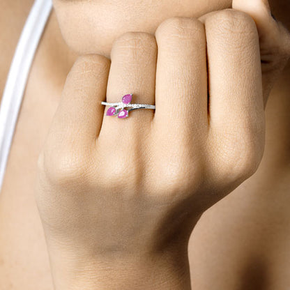 0.68 Carat Genuine Ruby and White Diamond 14K White Gold Ring Bids.com