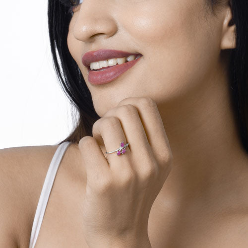 0.68 Carat Genuine Ruby and White Diamond 14K White Gold Ring Bids.com