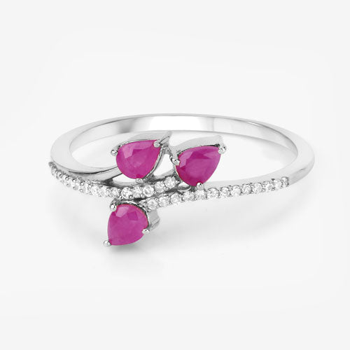 0.68 Carat Genuine Ruby and White Diamond 14K White Gold Ring Bids.com