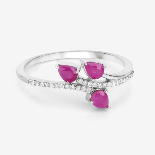 0.68 Carat Genuine Ruby and White Diamond 14K White Gold Ring Bids.com