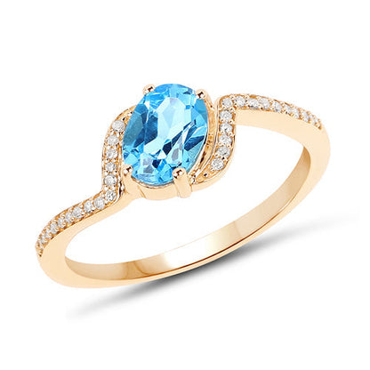 1.04 Carat Genuine Swiss Blue Topaz and White Diamond 14K Yellow Gold Ring Bids.com