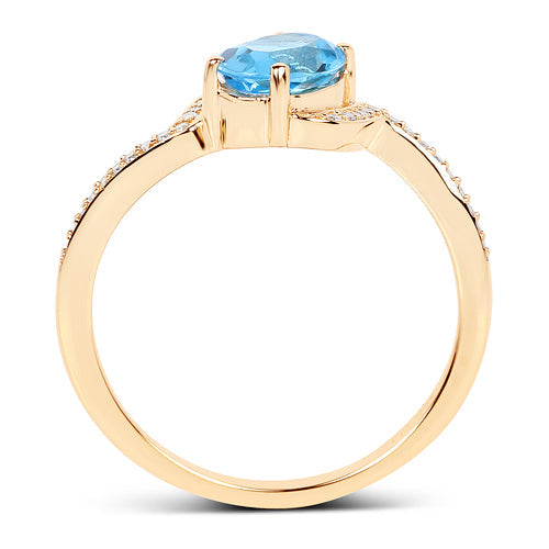 1.04 Carat Genuine Swiss Blue Topaz and White Diamond 14K Yellow Gold Ring Bids.com