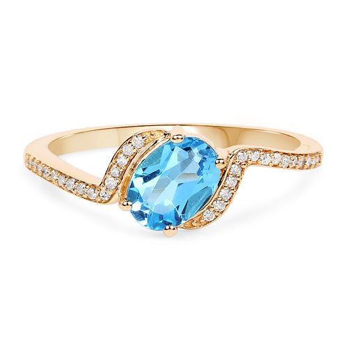 1.04 Carat Genuine Swiss Blue Topaz and White Diamond 14K Yellow Gold Ring Bids.com