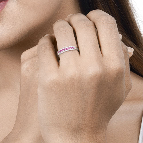 0.47 Carat Genuine Ruby and White Diamond 14K White Gold Ring Bids.com