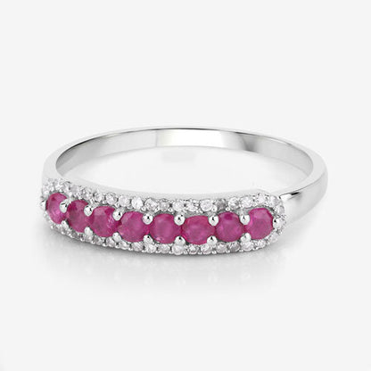0.47 Carat Genuine Ruby and White Diamond 14K White Gold Ring Bids.com