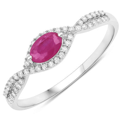 0.40 Carat Genuine Ruby and White Diamond 14K White Gold Ring Bids.com
