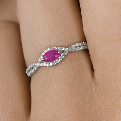 0.40 Carat Genuine Ruby and White Diamond 14K White Gold Ring Bids.com