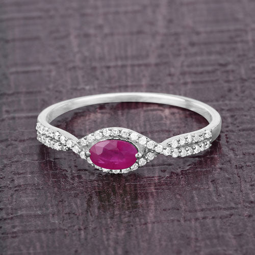 0.40 Carat Genuine Ruby and White Diamond 14K White Gold Ring Bids.com