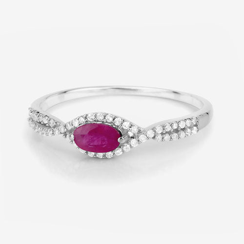 0.40 Carat Genuine Ruby and White Diamond 14K White Gold Ring Bids.com