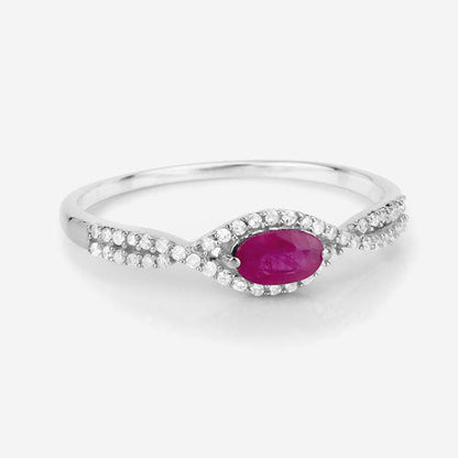 0.40 Carat Genuine Ruby and White Diamond 14K White Gold Ring Bids.com