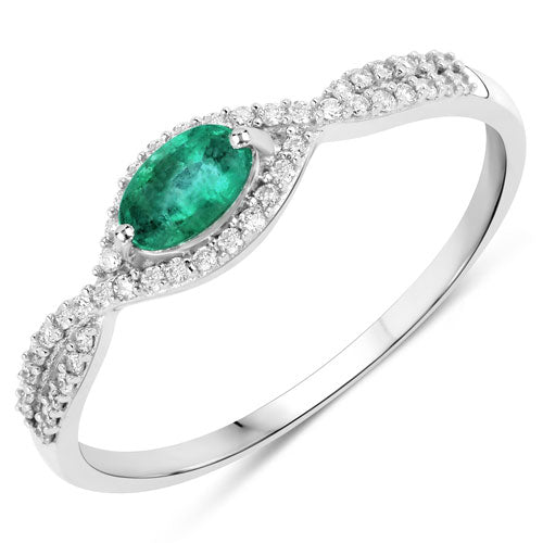0.32 Carat Genuine Zambian Emerald and White Diamond 14K White Gold Ring Bids.com