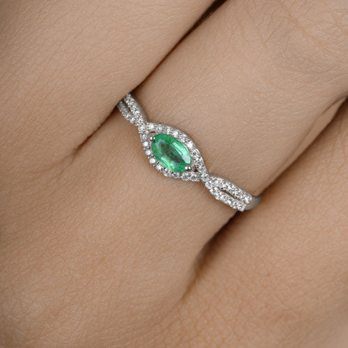 0.32 Carat Genuine Zambian Emerald and White Diamond 14K White Gold Ring Bids.com
