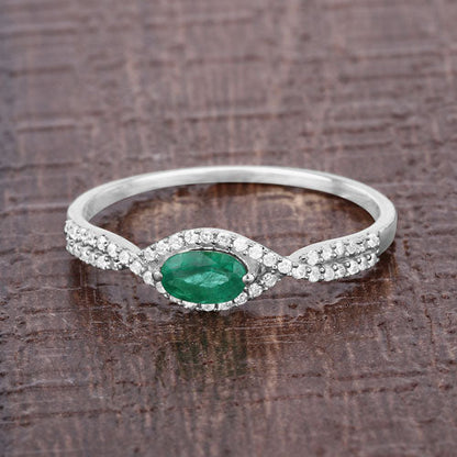 0.32 Carat Genuine Zambian Emerald and White Diamond 14K White Gold Ring Bids.com