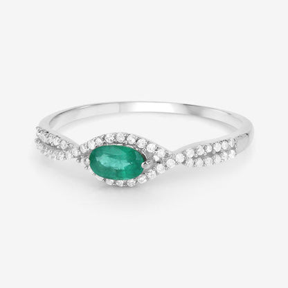 0.32 Carat Genuine Zambian Emerald and White Diamond 14K White Gold Ring Bids.com