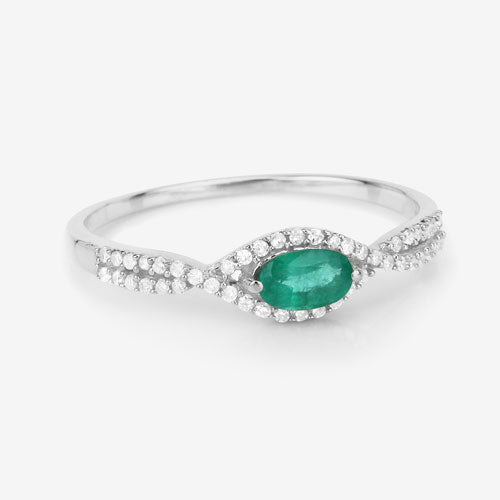 0.32 Carat Genuine Zambian Emerald and White Diamond 14K White Gold Ring Bids.com
