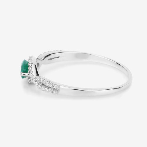 0.32 Carat Genuine Zambian Emerald and White Diamond 14K White Gold Ring Bids.com