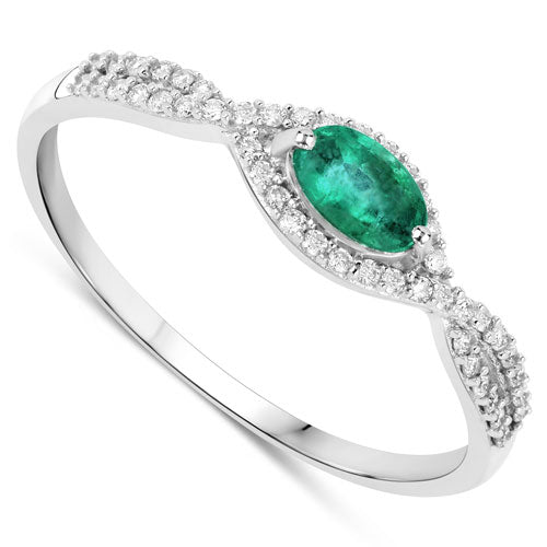 0.32 Carat Genuine Zambian Emerald and White Diamond 14K White Gold Ring Bids.com