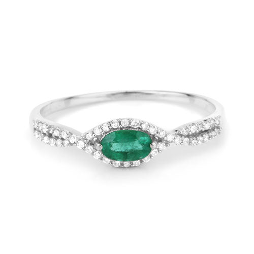 0.32 Carat Genuine Zambian Emerald and White Diamond 14K White Gold Ring Bids.com