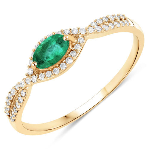 0.32 Carat Genuine Zambian Emerald and White Diamond 14K Yellow Gold Ring Bids.com