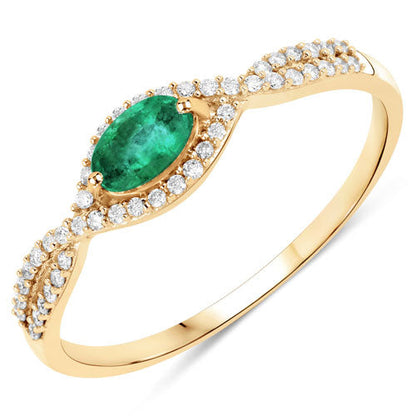 0.32 Carat Genuine Zambian Emerald and White Diamond 14K Yellow Gold Ring Bids.com