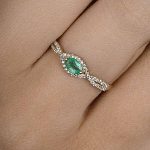 0.32 Carat Genuine Zambian Emerald and White Diamond 14K Yellow Gold Ring Bids.com