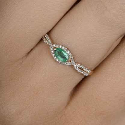 0.32 Carat Genuine Zambian Emerald and White Diamond 14K Yellow Gold Ring Bids.com