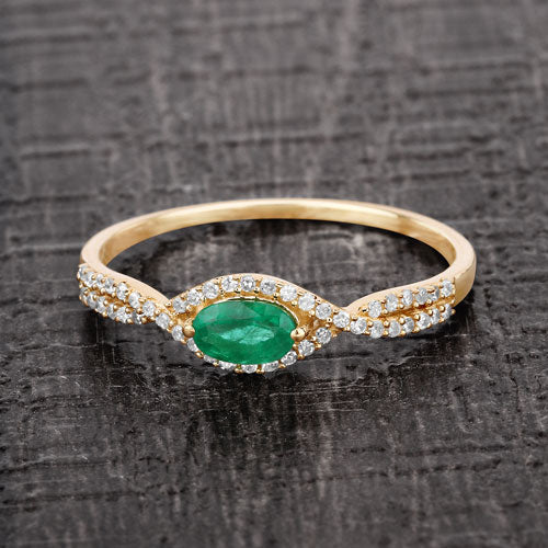 0.32 Carat Genuine Zambian Emerald and White Diamond 14K Yellow Gold Ring Bids.com