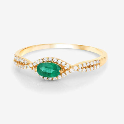 0.32 Carat Genuine Zambian Emerald and White Diamond 14K Yellow Gold Ring Bids.com