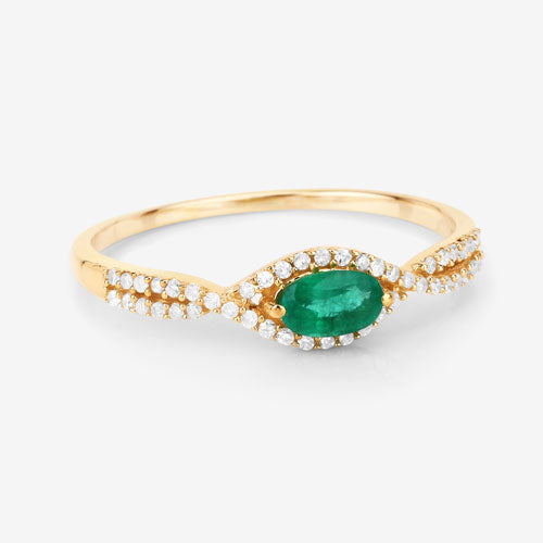 0.32 Carat Genuine Zambian Emerald and White Diamond 14K Yellow Gold Ring Bids.com