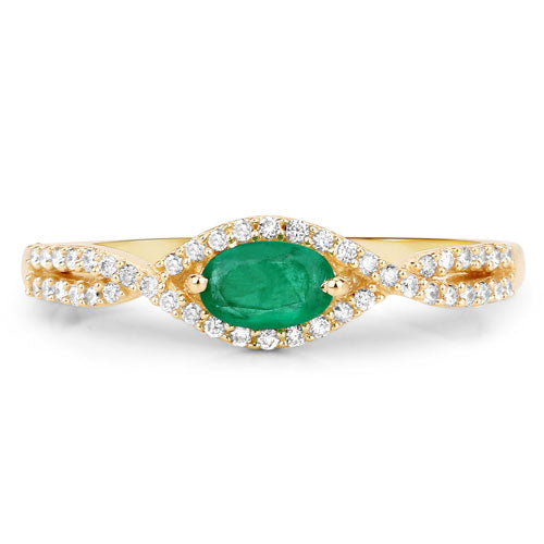 0.32 Carat Genuine Zambian Emerald and White Diamond 14K Yellow Gold Ring Bids.com