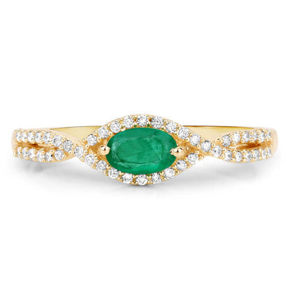 0.32 Carat Genuine Zambian Emerald and White Diamond 14K Yellow Gold Ring Bids.com