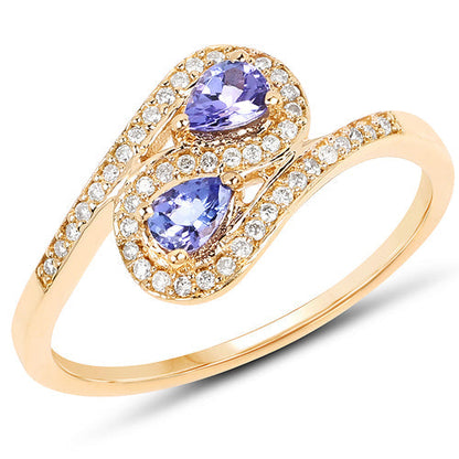 0.42 Carat Genuine Tanzanite and White Diamond 14K Yellow Gold Ring Bids.com