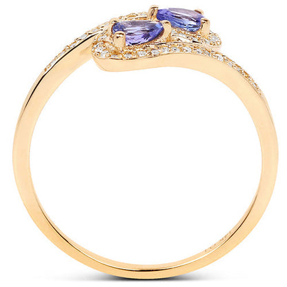 0.42 Carat Genuine Tanzanite and White Diamond 14K Yellow Gold Ring Bids.com